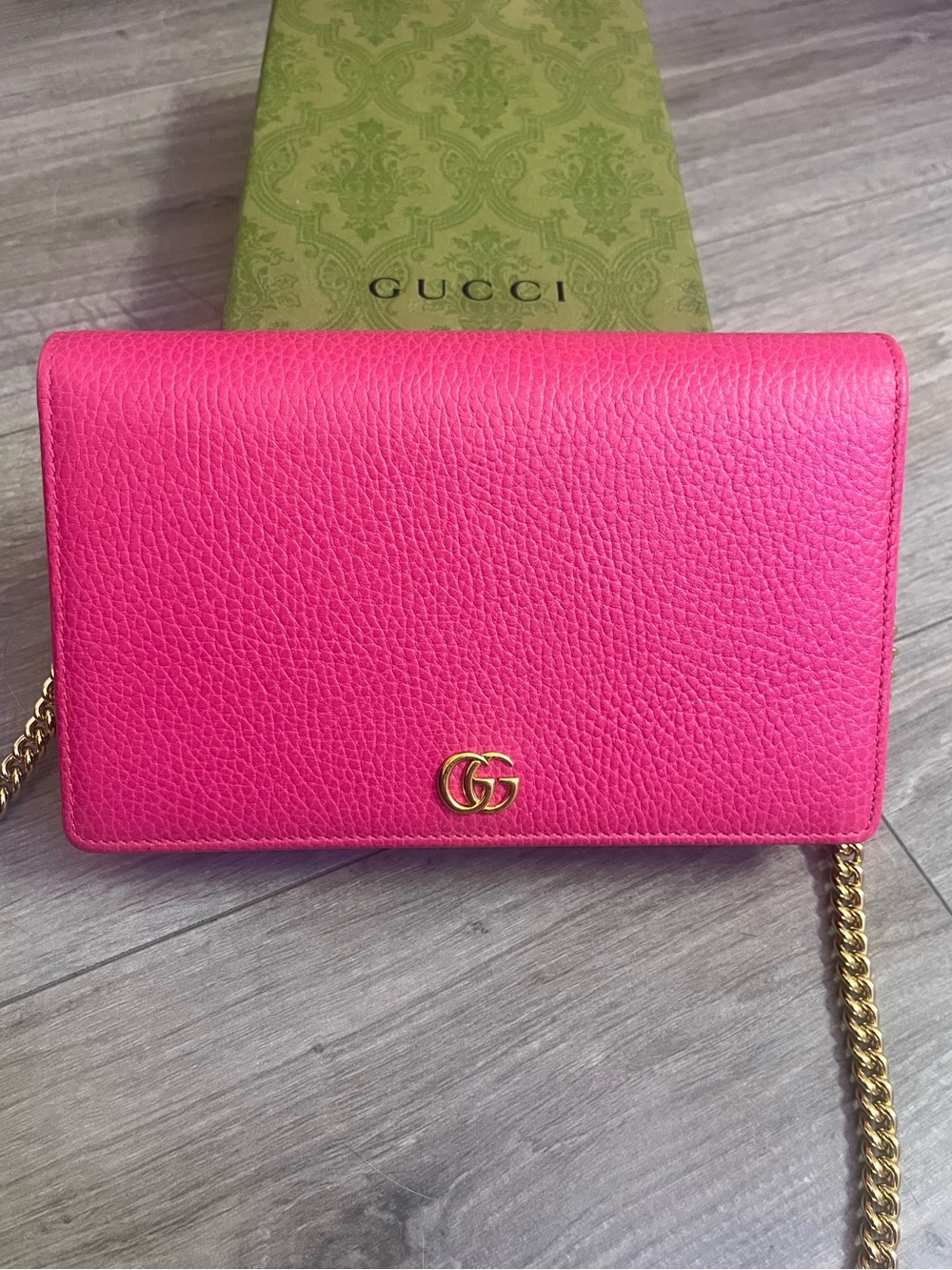 Gucci GG Marmont Pink Pebbled Leather Wallet on Chain + Packaging - Picture 6 of 14